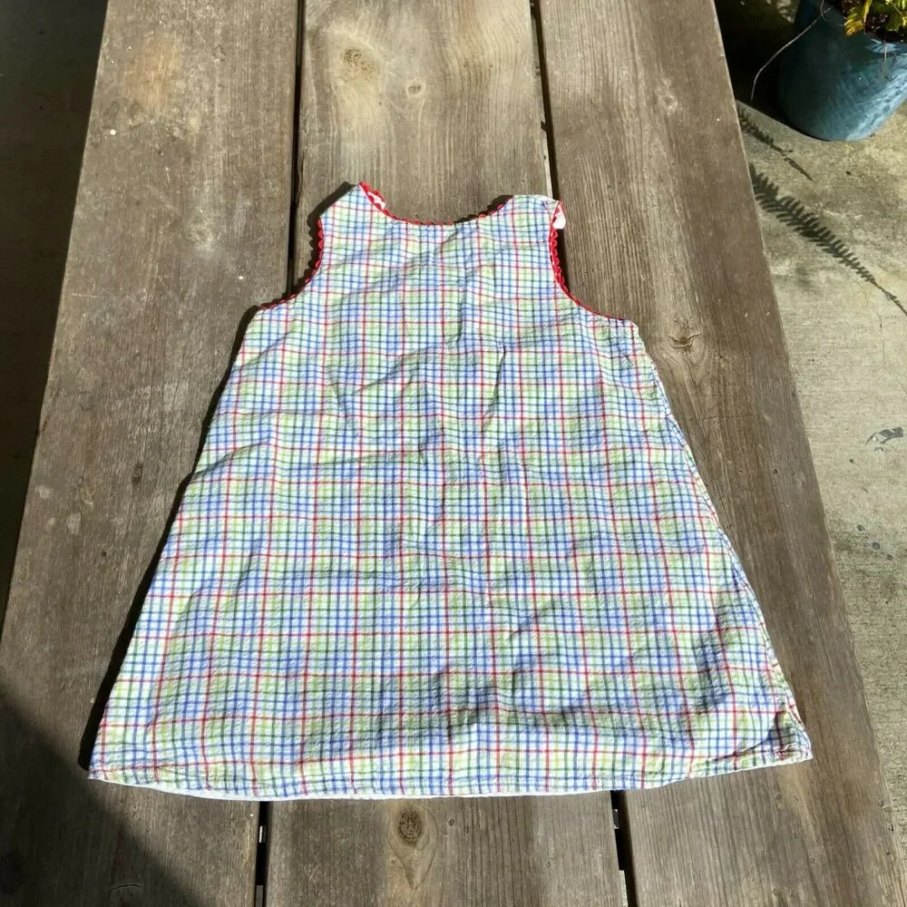 Glorimont Girls Dress Sz 4T Sleeveless Jumper Plaid Red Blue Green Sea Life Crab